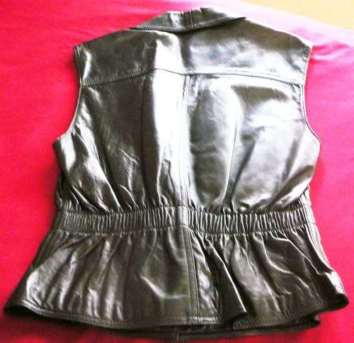 Ladies black genuine leather waistcoat - Size 12