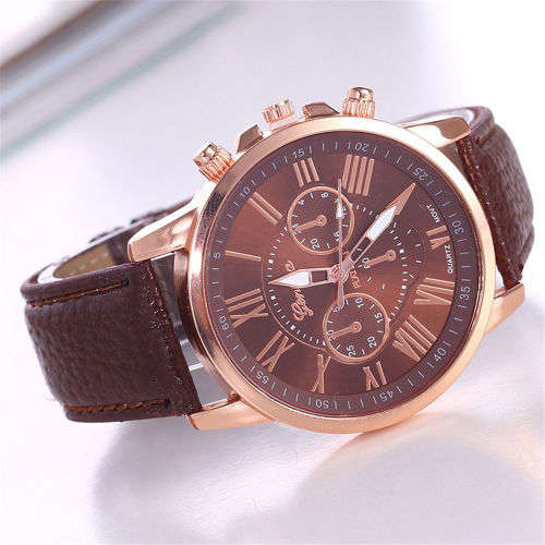 New Fashion Geneva Women Leather Band Stainless Steel Quartz Analog Wrist Watch