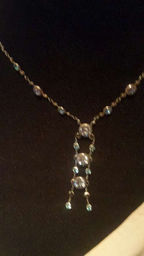 lovely blue and white stone costume necklace