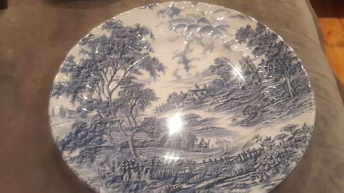Blue and white Ridgway Meadowsweet plates x3 (25cm)
