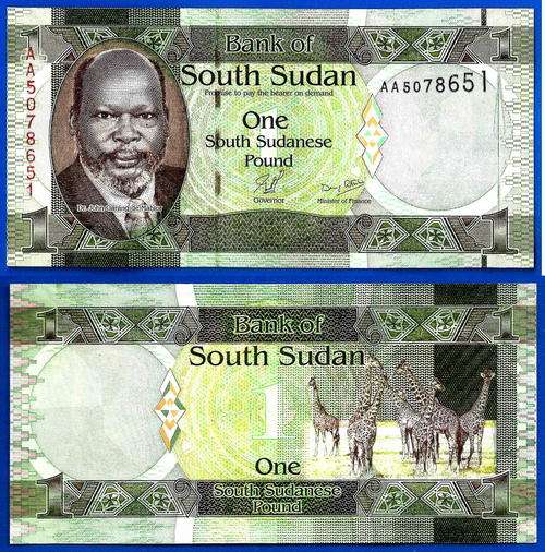 South Sudan 1 Pound 2011 UNC Prefix AA Africa Giraffe Animal Banknote