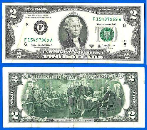 USA 2 Dollars 2003 A Mint Atlanta F6 Suffix A Prefix F Dollars United States of America