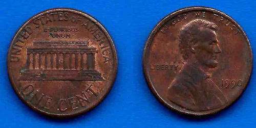 USA 1 Cent 1990 Lincoln Coin Dollar US Dollars America Coin