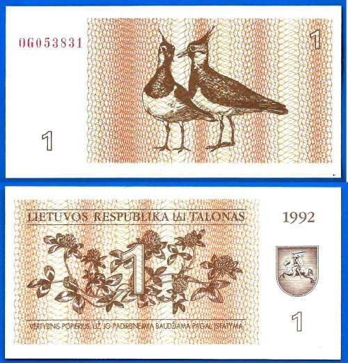 Lithuania 1 Talonas 1992 UNC Litu Bird Animal Litas Europe Banknote