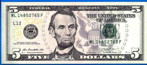 USA 5 Dollars 2013 UNC Mint San Francisco L12 Suffix F Dollar Banknote United States of America