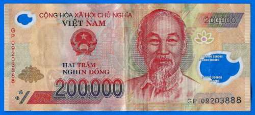 Vietnam 200000 Dong 2009 Prefix GP Boat Asia Polymer Banknote