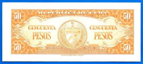 Cuba 50 Pesos 1958 UNC Iniguez Caribe Banknote