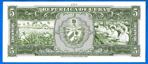 Cuba 5 Pesos 1958 Serie D Horse Tobacco Caribe Central America banknote