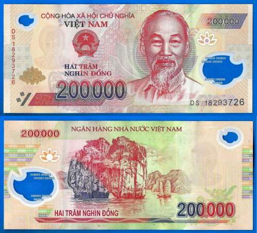 Vietnam 200000 Dong 2018 Prefix DS Boat Asia Polymer Banknote