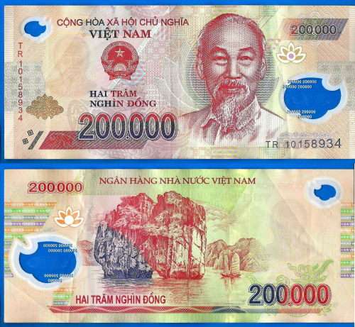 Vietnam 200000 Dong 2010 Prefix TR Boat Asia Polymer Banknote