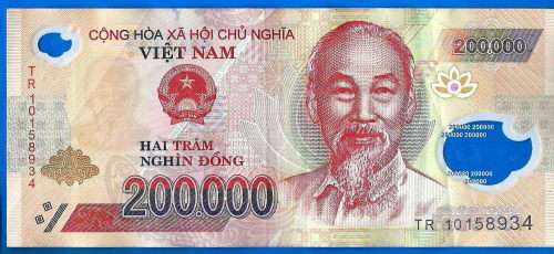 Vietnam 200000 Dong 2010 Prefix TR Boat Asia Polymer Banknote
