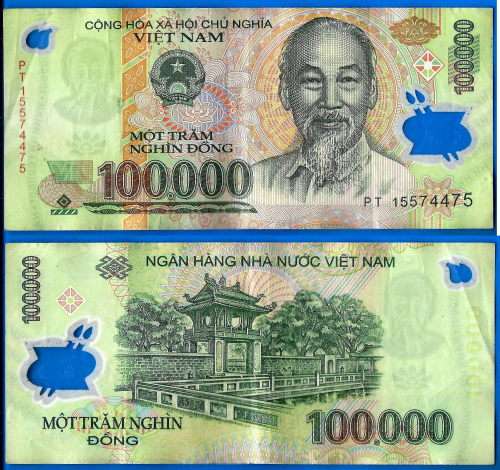 Vietnam 100000 Dong 2015 Prefix PT Boat Asia Polymer Banknote