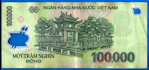 Vietnam 100000 Dong 2015 Prefix PT Boat Asia Polymer Banknote