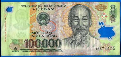 Vietnam 100000 Dong 2015 Prefix PT Boat Asia Polymer Banknote