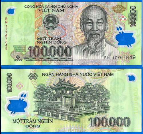 Vietnam 100000 Dong 2017 Prefix BN Boat Asia Polymer Banknote