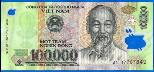 Vietnam 100000 Dong 2017 Prefix BN Boat Asia Polymer Banknote