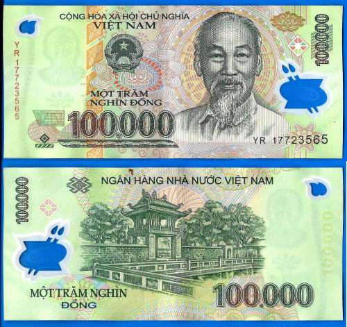 Vietnam 100000 Dong 2017 Prefix YR Boat Asia Polymer Banknote