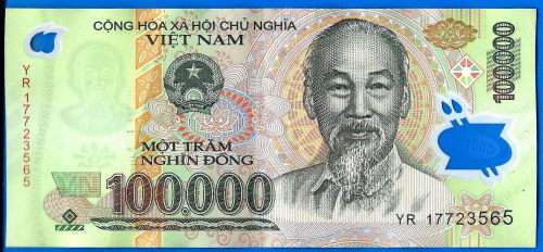 Vietnam 100000 Dong 2017 Prefix YR Boat Asia Polymer Banknote