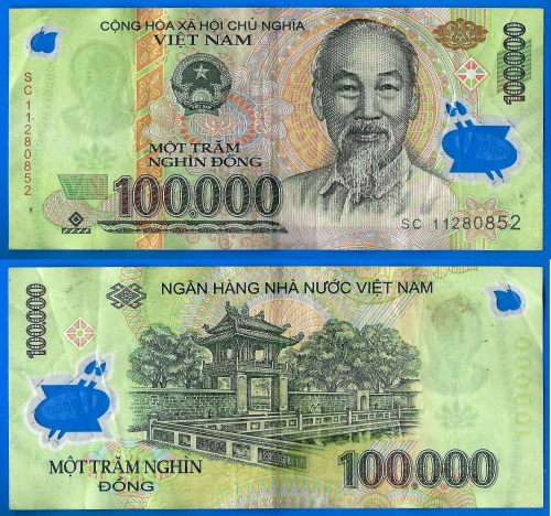 Vietnam 100000 Dong 2011 Prefix SC Boat Asia Polymer Banknote