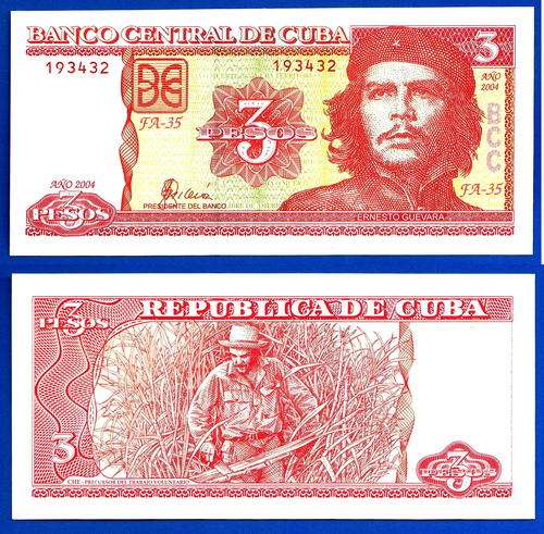 Cuba 3 Pesos 2004 UNCirculated Che Guevara Peso Centavos Caribe America