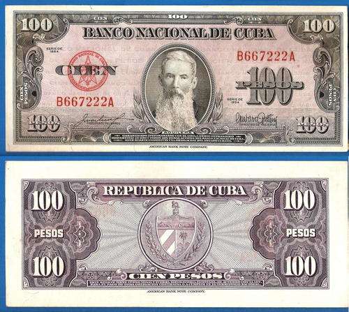 Cuba 100 Pesos 1954 Caribe Aguilera Banknote