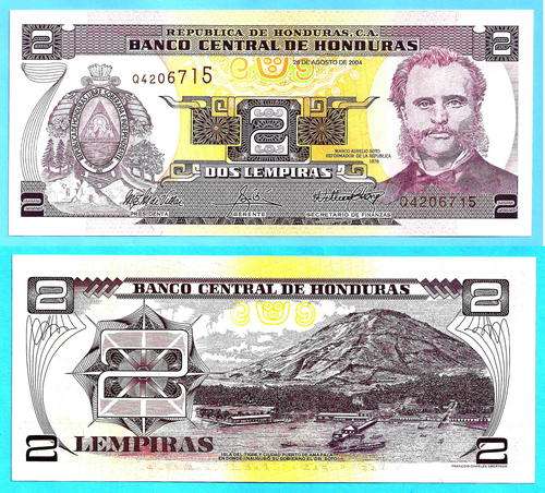 Honduras 2 Lempiras 2004 UNC Lempira Central America
