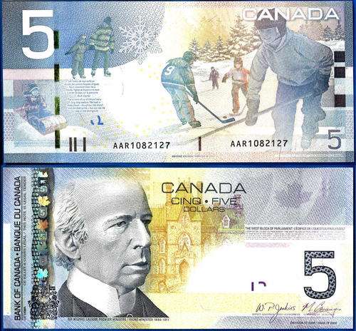 Canada 5 Dollars Issue 2006 printed 2009 UNC Prefix AAR