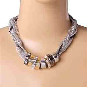 Silver Necklace with Crystal Rings Pendants for Women