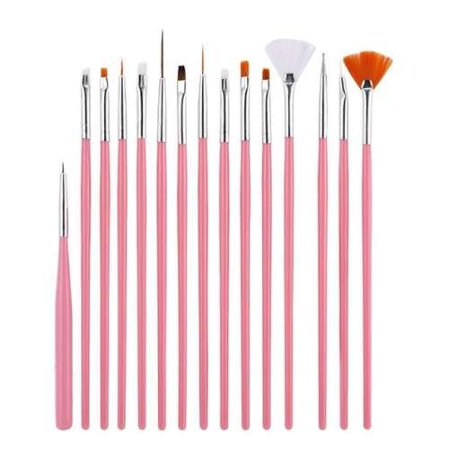 15pcs Art Pen Nail Brush Tool Set - Pink
