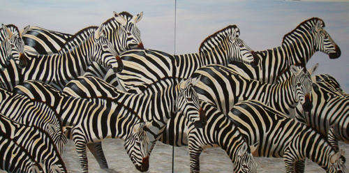 PRICE SLASHED BY HALF ! ! !  INVESTMENT ART  "Double Zebra" By Yvonne Carola-Pearce. 2000mm x 1000mm
