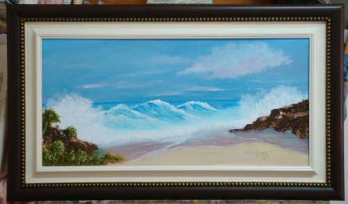 ` KZN by the sea`  -  BEAUTIFULY FRAMED OIL - ORIGINAL !!  by  C.  Leeferink - Size 770mm x 450mm