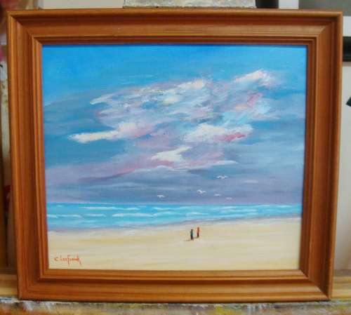` KZN by the sea`  -  BEAUTIFULY FRAMED OIL - ORIGINAL !!  by  C.  Leeferink - Size 390mm x 350mm