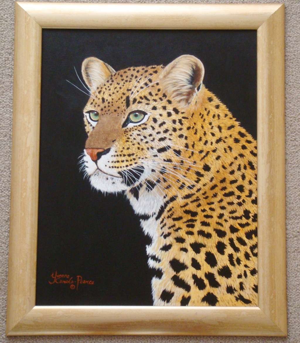 `LEOPARD NO2`  -  BEAUTIFULY FRAMED OIL - ORIGINAL !!  by  Yvonne Carola-Pearce - Size 500mm x 400mm