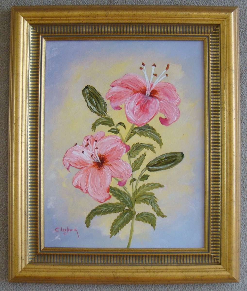-  HIBISCUS  -  Oil Painting by  C. Leeferink  -  Size 450mm x 375mm  -  lots of texture
