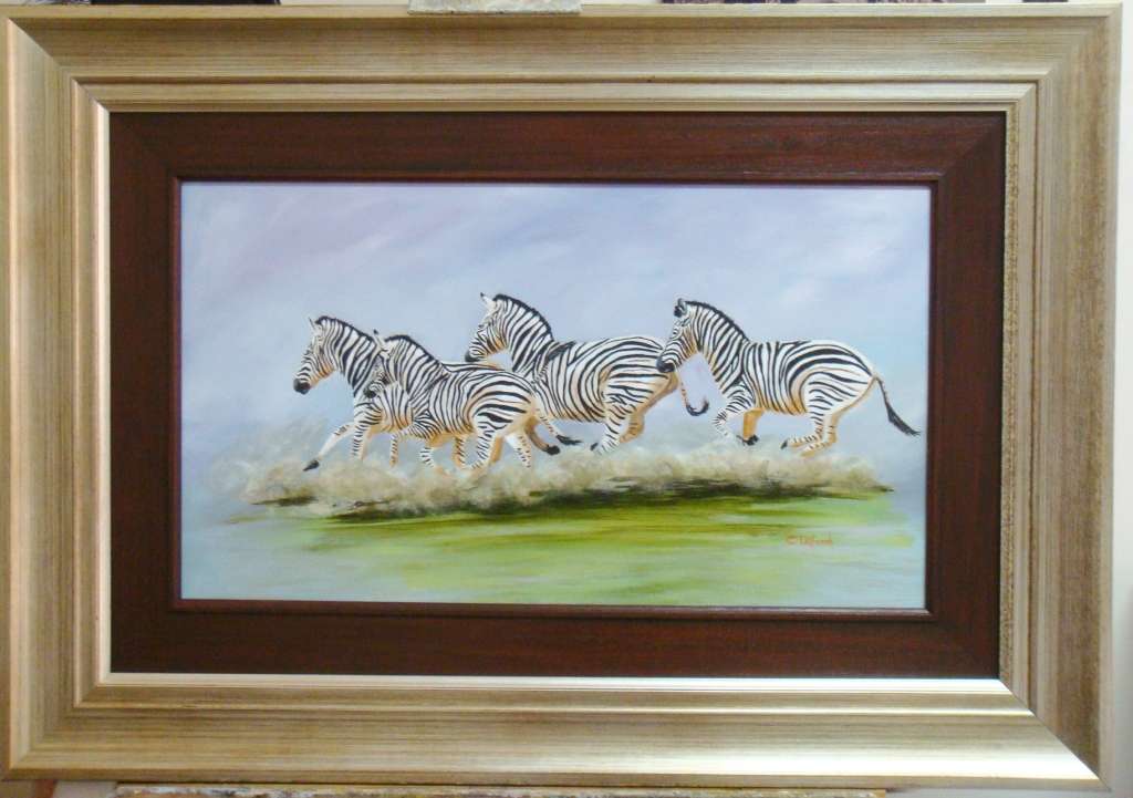 `KICKING UP A STORM`  -  EXQUISITE  FRAMED OIL -  by  C. LEEFERINK - Size 1000mmx 700mm