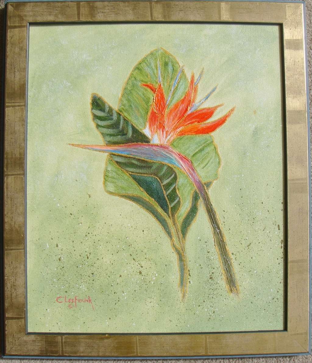 Framed Strelitzia Oil Painting by C. Leeferink - Size 475mm x 404mm