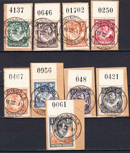 Northern Rhodesia 1938-52 KG VI part set , used on piece  (Chingola)
