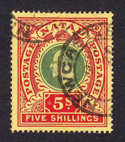 Natal 1908-09 KE 5s  , used  (Newcastle)            (SACC 143 , CV R 700)