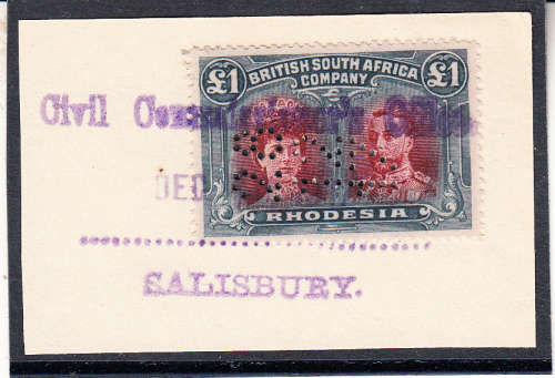 BSAC 1910-16 £1 Double head perfin revenue , used           (CV R4500)