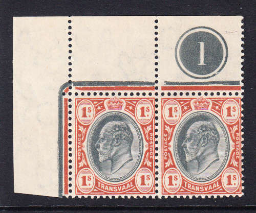 Transvaal 1904-09 KE 1s control pair no 1 , MNH   (hinged in margin) ( SACC 273 , R720)