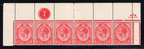 Union of South Africa 1913 KG V 1d control B6 ,plate no 7 , MNH ( hinged in margin)  (SACC 3,R900)