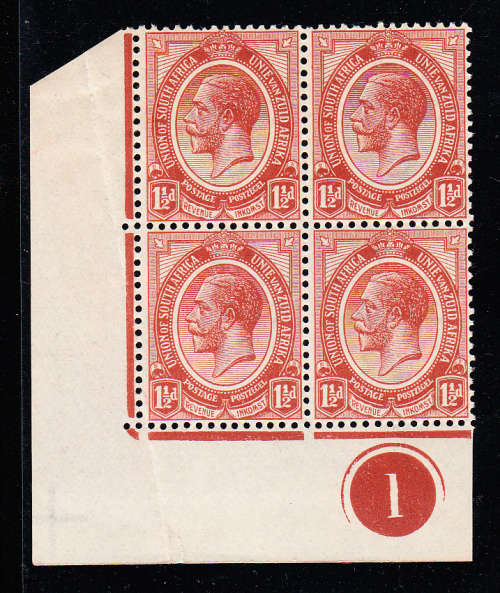 Union of South Africa 1913 KG V 11/2d control B4 ,plate 1, MNH (crease) (SACC 4, CV R600)