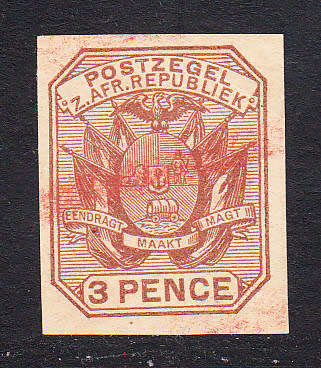 Transvaal 1895 3d imperforated plate proof , MNH  (full gum)