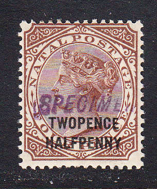 Natal 1890 QV 2 1/2d on 4d handstamped SPECIMEN , M/H       (SACC 105 , CV R 1100)