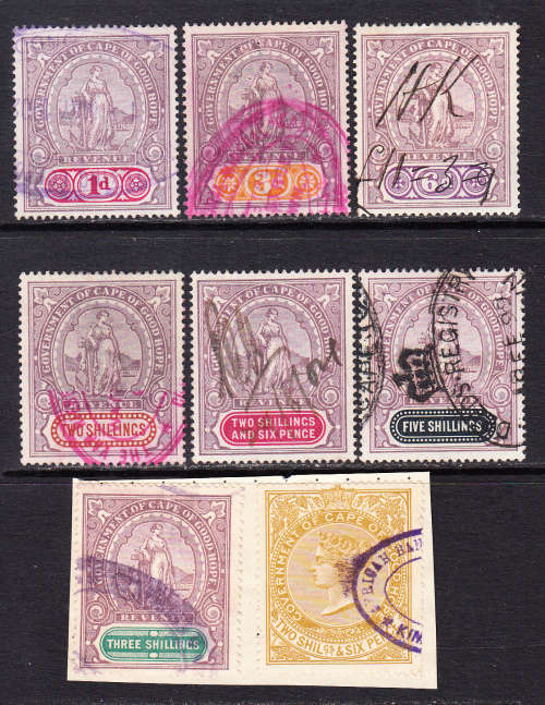 Cape of Good Hope 1898 Hope standing part revenue set  , (BF 128-130, 132-135,CV £18)