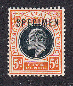 Natal 1902-03 KE 5d black/orange SPECIMEN, M/H        ( SACC 116)