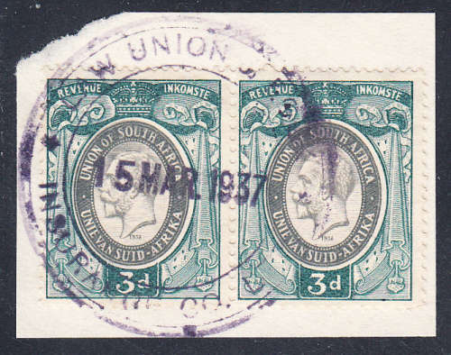 Union of South Africa 1931-37 KG V small format 3d revenue pair, used