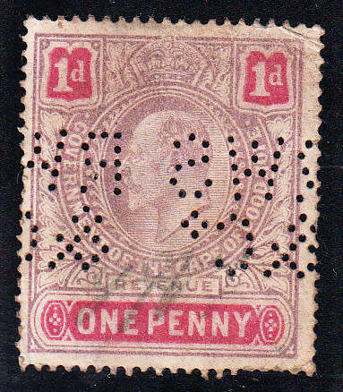 Cape of Good Hope 1903 KE 1d perfin revenue  (Anchor) , used     ( BF 145 )