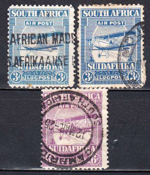 Union of South Africa  1925 Airmail selection , used          (faults,SACC 26,27 , CV  R290)