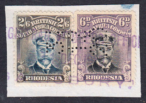 BSAC 1913 KG V 2/6 & 6d perfin revenues used on piece